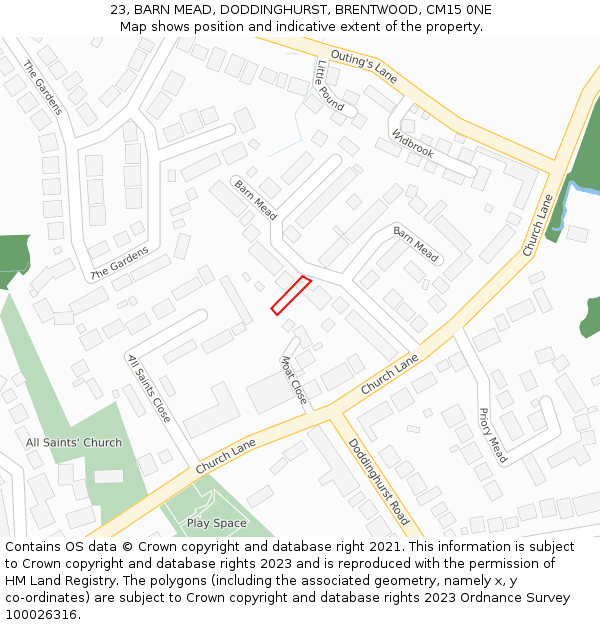 23, BARN MEAD, DODDINGHURST, BRENTWOOD, CM15 0NE: Location map and indicative extent of plot