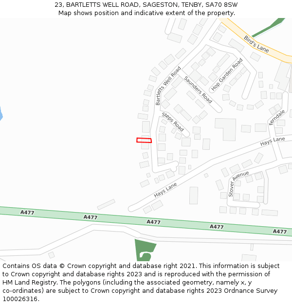 23, BARTLETTS WELL ROAD, SAGESTON, TENBY, SA70 8SW: Location map and indicative extent of plot