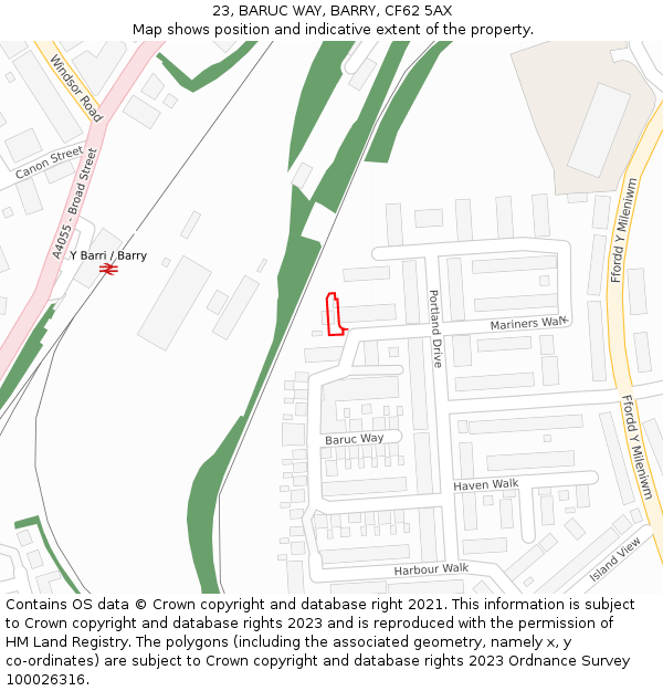 23, BARUC WAY, BARRY, CF62 5AX: Location map and indicative extent of plot