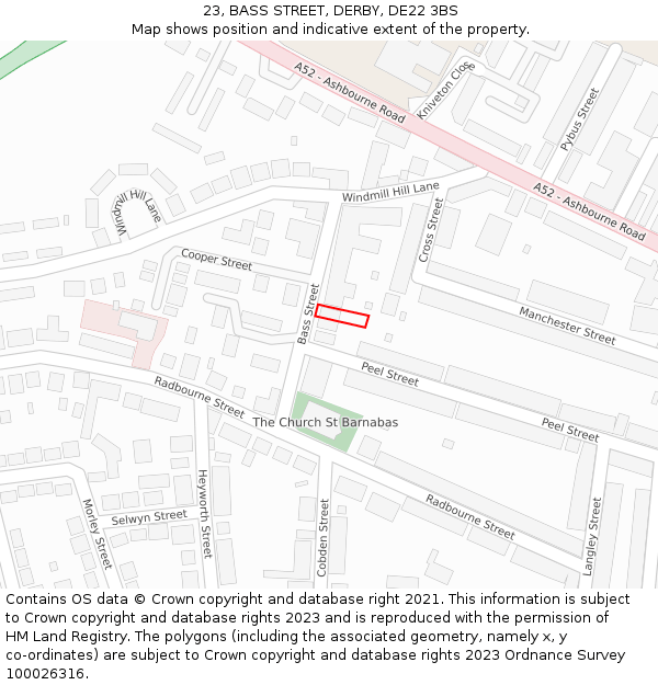 23, BASS STREET, DERBY, DE22 3BS: Location map and indicative extent of plot