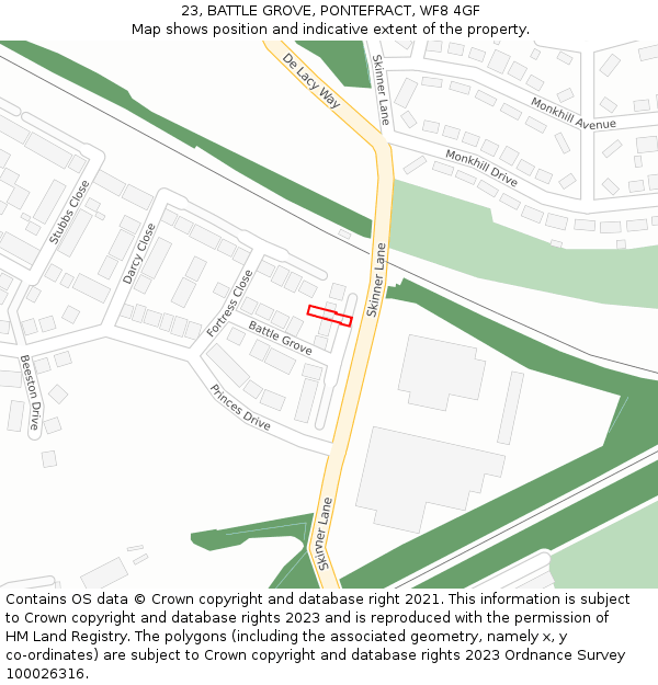 23, BATTLE GROVE, PONTEFRACT, WF8 4GF: Location map and indicative extent of plot
