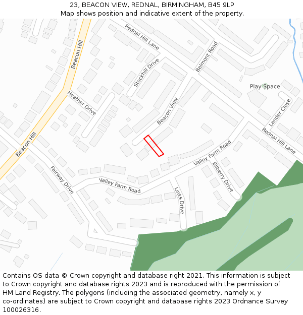 23, BEACON VIEW, REDNAL, BIRMINGHAM, B45 9LP: Location map and indicative extent of plot