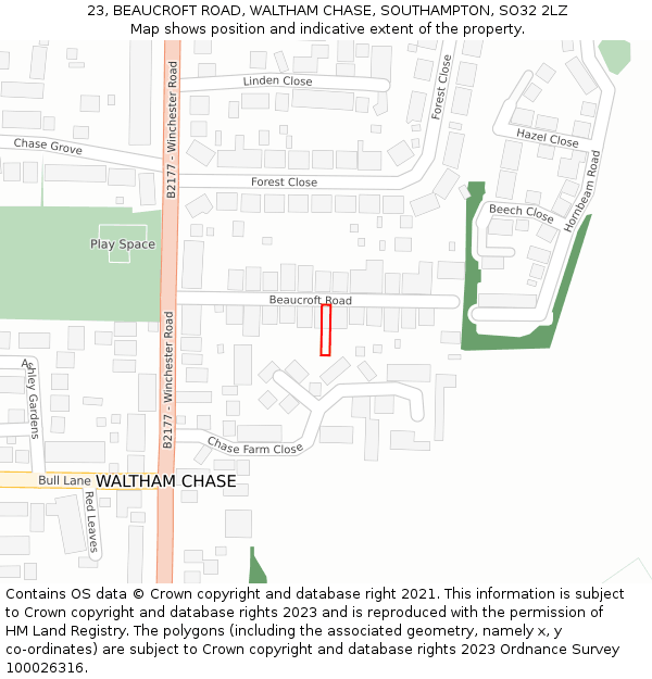 23, BEAUCROFT ROAD, WALTHAM CHASE, SOUTHAMPTON, SO32 2LZ: Location map and indicative extent of plot