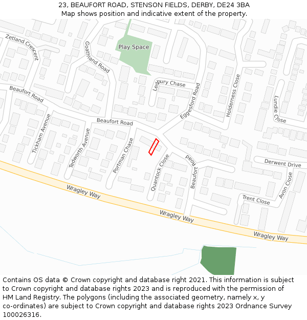 23, BEAUFORT ROAD, STENSON FIELDS, DERBY, DE24 3BA: Location map and indicative extent of plot