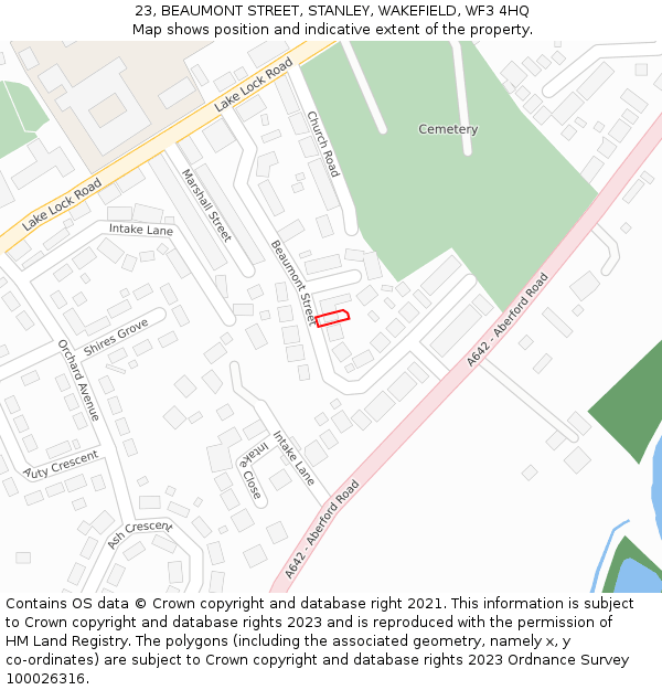 23, BEAUMONT STREET, STANLEY, WAKEFIELD, WF3 4HQ: Location map and indicative extent of plot