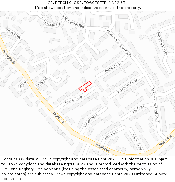 23, BEECH CLOSE, TOWCESTER, NN12 6BL: Location map and indicative extent of plot