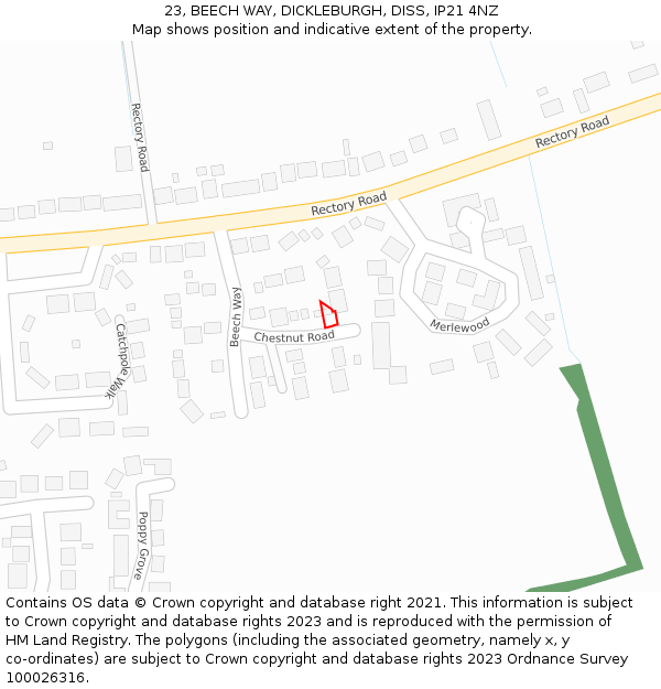 23, BEECH WAY, DICKLEBURGH, DISS, IP21 4NZ: Location map and indicative extent of plot