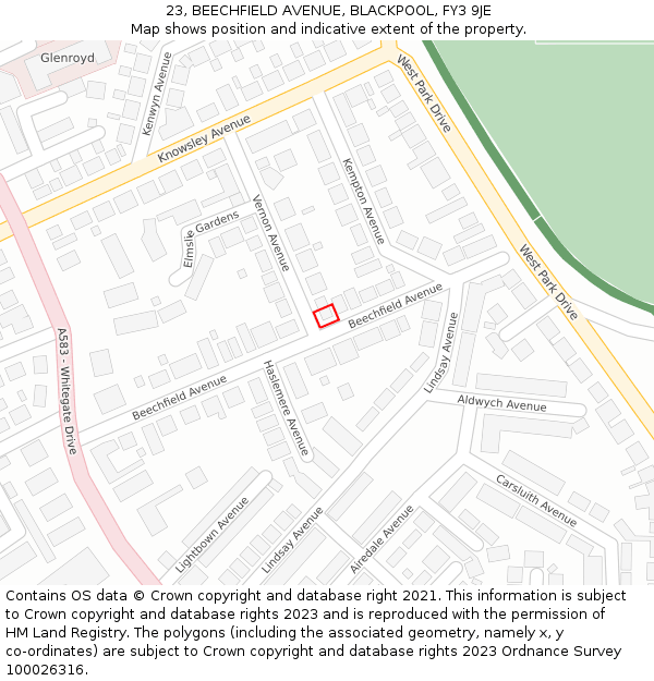 23, BEECHFIELD AVENUE, BLACKPOOL, FY3 9JE: Location map and indicative extent of plot