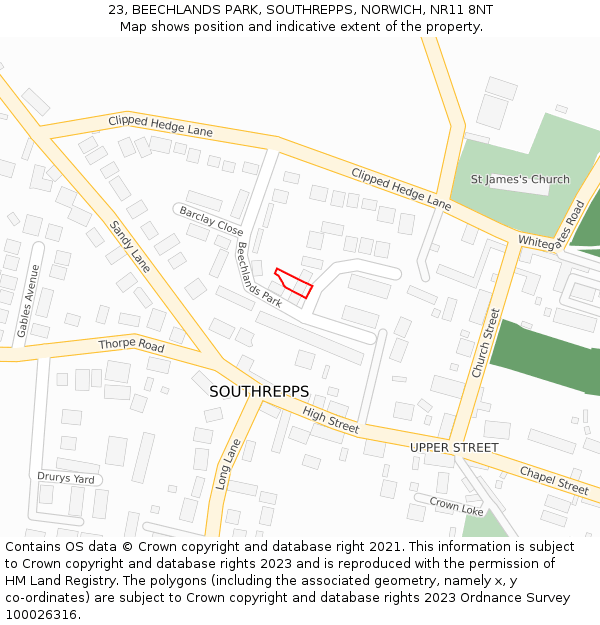 23, BEECHLANDS PARK, SOUTHREPPS, NORWICH, NR11 8NT: Location map and indicative extent of plot