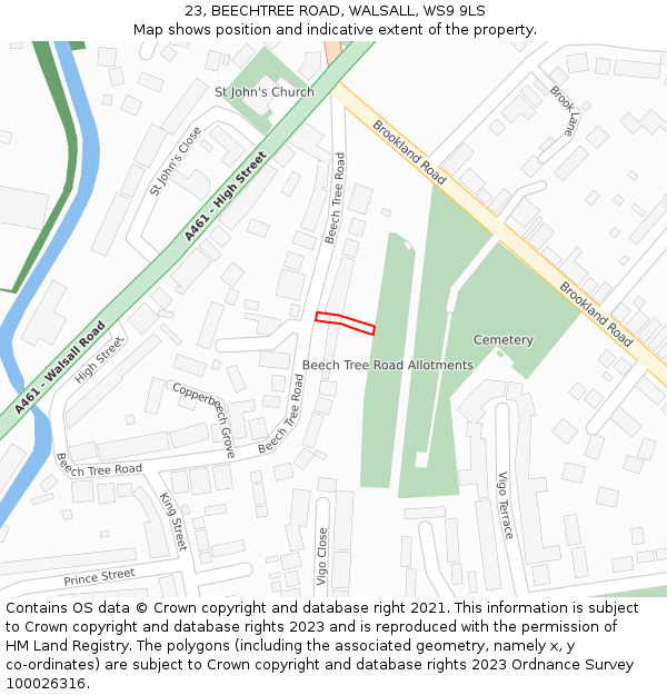 23, BEECHTREE ROAD, WALSALL, WS9 9LS: Location map and indicative extent of plot