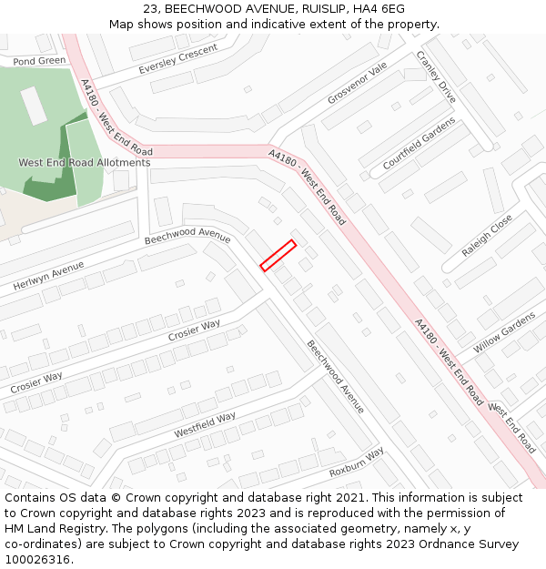 23, BEECHWOOD AVENUE, RUISLIP, HA4 6EG: Location map and indicative extent of plot