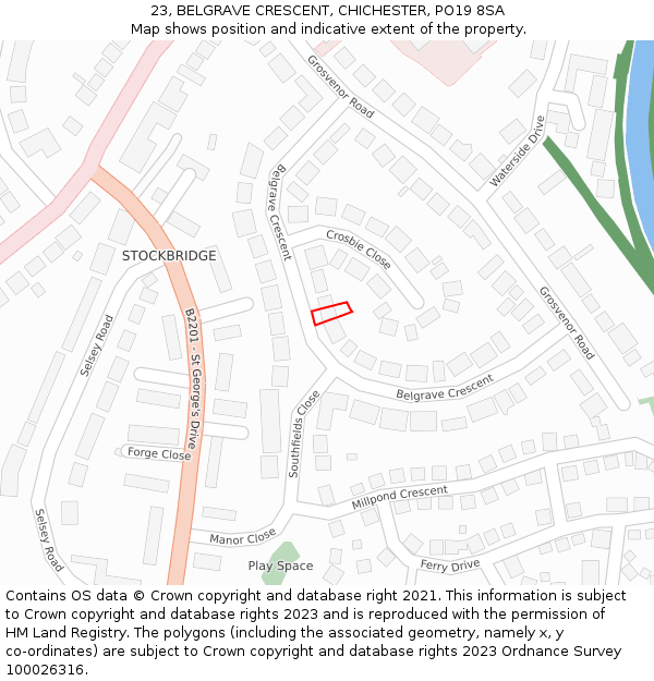 23, BELGRAVE CRESCENT, CHICHESTER, PO19 8SA: Location map and indicative extent of plot