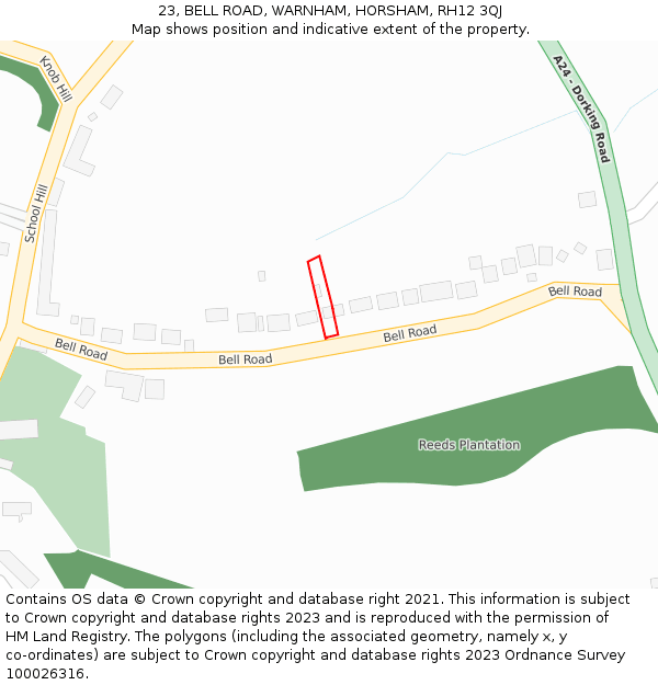 23, BELL ROAD, WARNHAM, HORSHAM, RH12 3QJ: Location map and indicative extent of plot