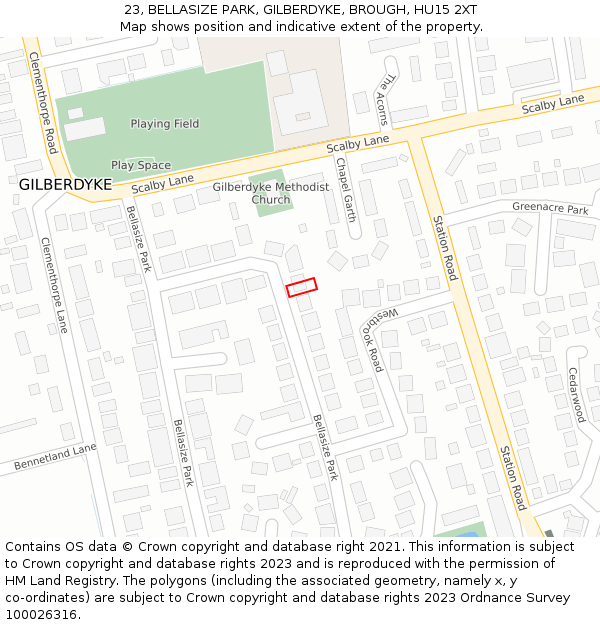 23, BELLASIZE PARK, GILBERDYKE, BROUGH, HU15 2XT: Location map and indicative extent of plot