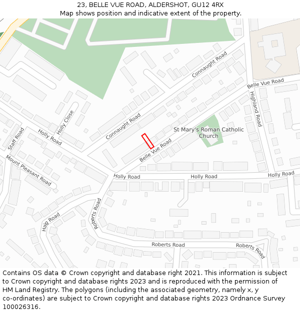 23, BELLE VUE ROAD, ALDERSHOT, GU12 4RX: Location map and indicative extent of plot