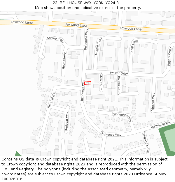 23, BELLHOUSE WAY, YORK, YO24 3LL: Location map and indicative extent of plot