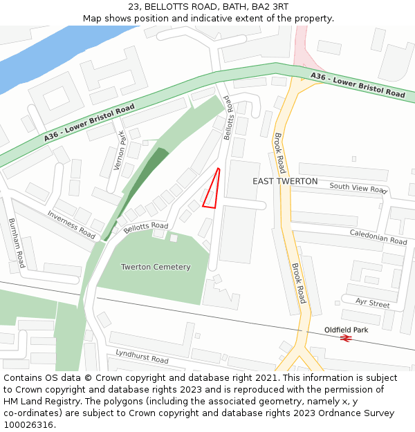 23, BELLOTTS ROAD, BATH, BA2 3RT: Location map and indicative extent of plot