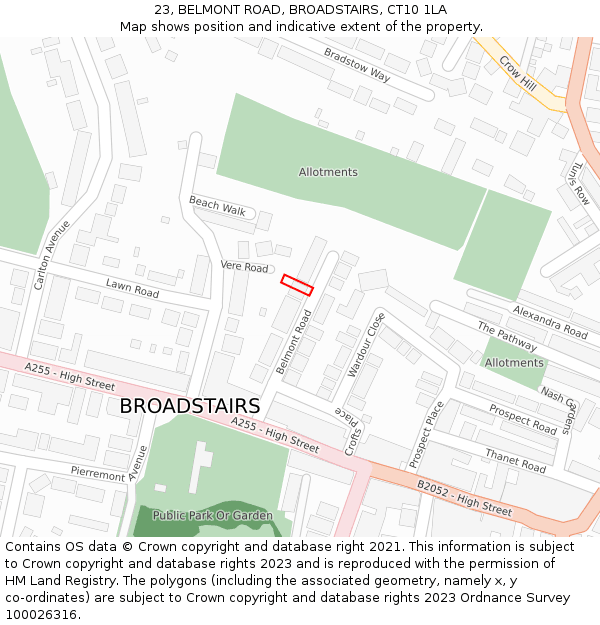 23, BELMONT ROAD, BROADSTAIRS, CT10 1LA: Location map and indicative extent of plot