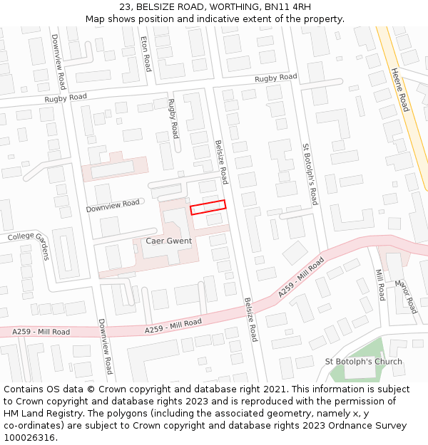 23, BELSIZE ROAD, WORTHING, BN11 4RH: Location map and indicative extent of plot