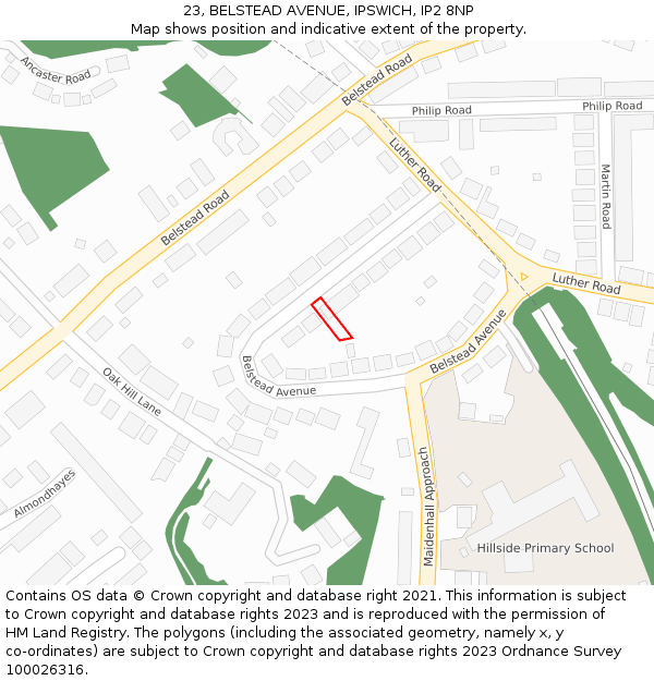 23, BELSTEAD AVENUE, IPSWICH, IP2 8NP: Location map and indicative extent of plot