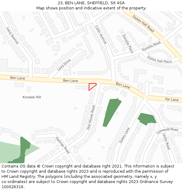 23, BEN LANE, SHEFFIELD, S6 4SA: Location map and indicative extent of plot