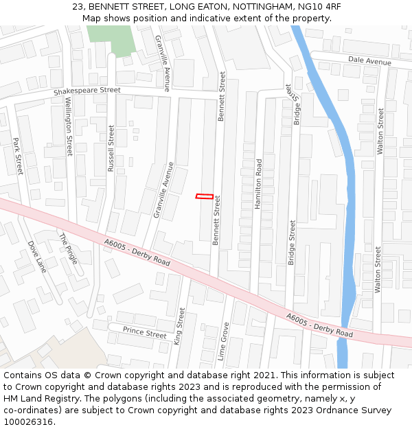 23, BENNETT STREET, LONG EATON, NOTTINGHAM, NG10 4RF: Location map and indicative extent of plot