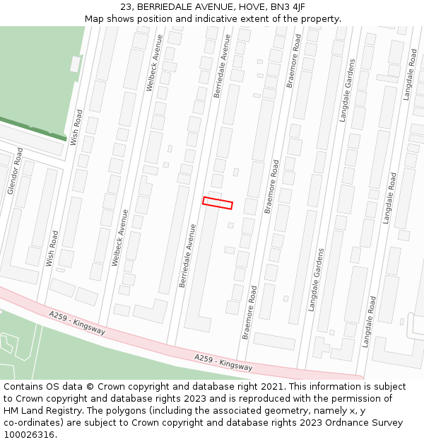 23, BERRIEDALE AVENUE, HOVE, BN3 4JF: Location map and indicative extent of plot