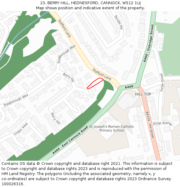 23, BERRY HILL, HEDNESFORD, CANNOCK, WS12 1UJ: Location map and indicative extent of plot