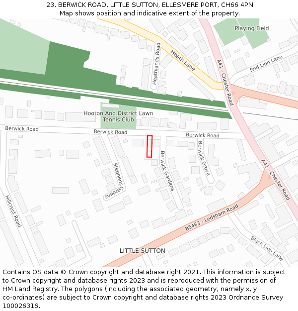 23, BERWICK ROAD, LITTLE SUTTON, ELLESMERE PORT, CH66 4PN: Location map and indicative extent of plot