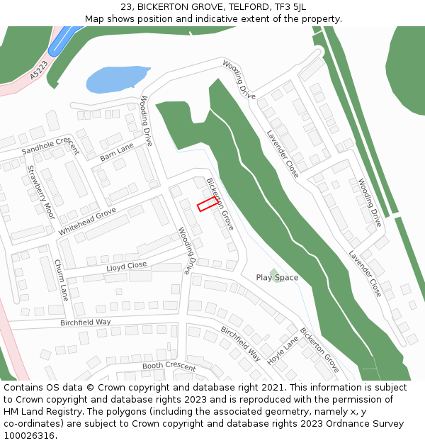 23, BICKERTON GROVE, TELFORD, TF3 5JL: Location map and indicative extent of plot