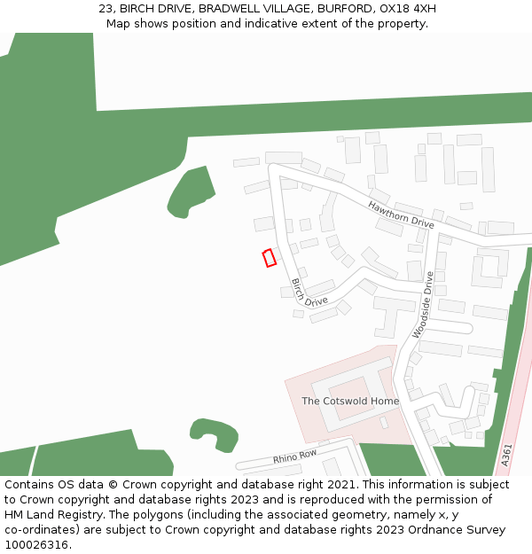 23, BIRCH DRIVE, BRADWELL VILLAGE, BURFORD, OX18 4XH: Location map and indicative extent of plot