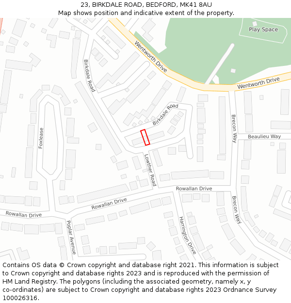 23, BIRKDALE ROAD, BEDFORD, MK41 8AU: Location map and indicative extent of plot