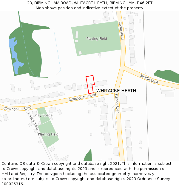 23, BIRMINGHAM ROAD, WHITACRE HEATH, BIRMINGHAM, B46 2ET: Location map and indicative extent of plot