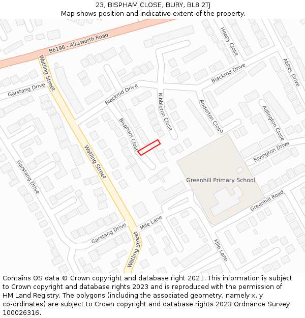 23, BISPHAM CLOSE, BURY, BL8 2TJ: Location map and indicative extent of plot