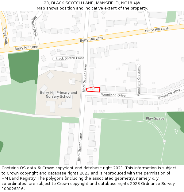 23, BLACK SCOTCH LANE, MANSFIELD, NG18 4JW: Location map and indicative extent of plot