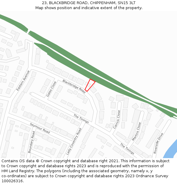 23, BLACKBRIDGE ROAD, CHIPPENHAM, SN15 3LT: Location map and indicative extent of plot