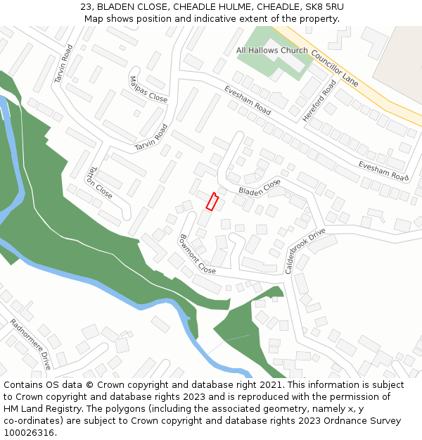 23, BLADEN CLOSE, CHEADLE HULME, CHEADLE, SK8 5RU: Location map and indicative extent of plot