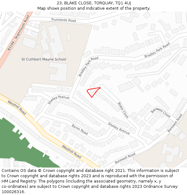 23, BLAKE CLOSE, TORQUAY, TQ1 4UJ: Location map and indicative extent of plot