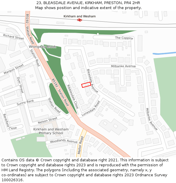 23, BLEASDALE AVENUE, KIRKHAM, PRESTON, PR4 2HR: Location map and indicative extent of plot