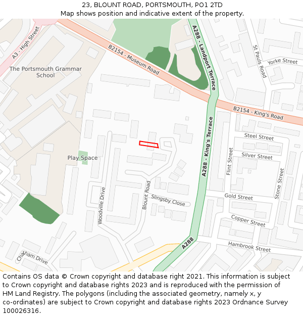 23, BLOUNT ROAD, PORTSMOUTH, PO1 2TD: Location map and indicative extent of plot