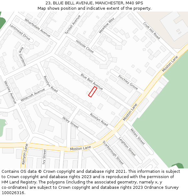 23, BLUE BELL AVENUE, MANCHESTER, M40 9PS: Location map and indicative extent of plot