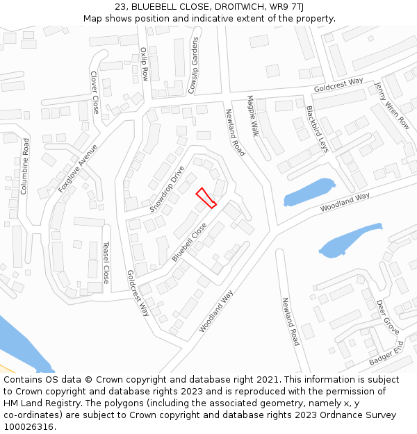 23, BLUEBELL CLOSE, DROITWICH, WR9 7TJ: Location map and indicative extent of plot