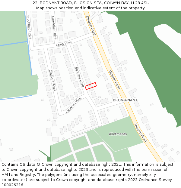 23, BODNANT ROAD, RHOS ON SEA, COLWYN BAY, LL28 4SU: Location map and indicative extent of plot