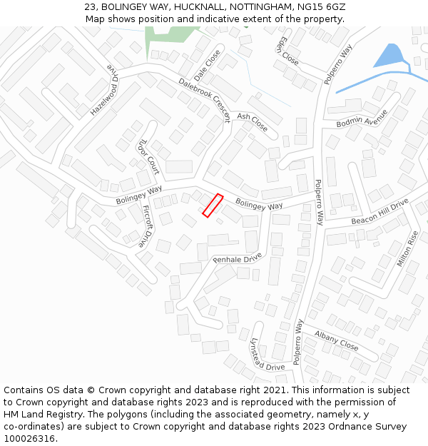 23, BOLINGEY WAY, HUCKNALL, NOTTINGHAM, NG15 6GZ: Location map and indicative extent of plot