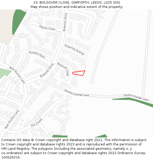 23, BOLSOVER CLOSE, GARFORTH, LEEDS, LS25 2NG: Location map and indicative extent of plot