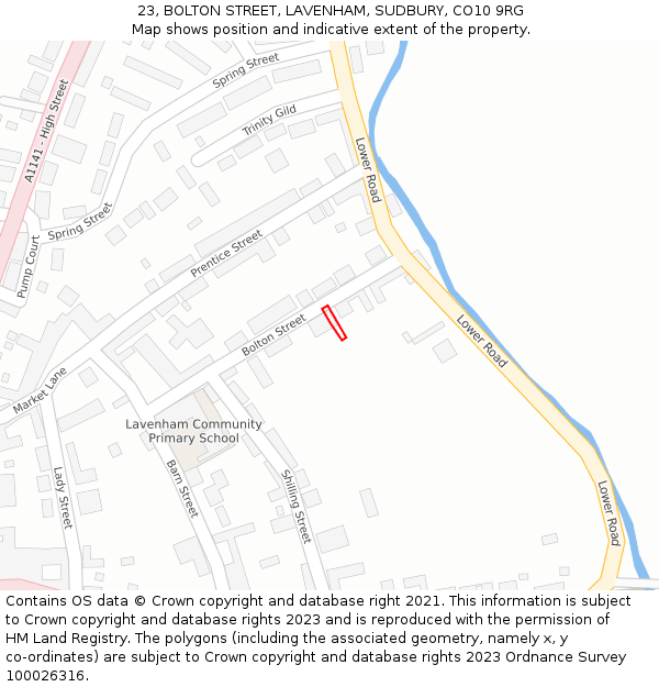 23, BOLTON STREET, LAVENHAM, SUDBURY, CO10 9RG: Location map and indicative extent of plot