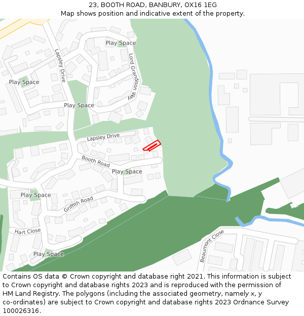 23, BOOTH ROAD, BANBURY, OX16 1EG: Location map and indicative extent of plot