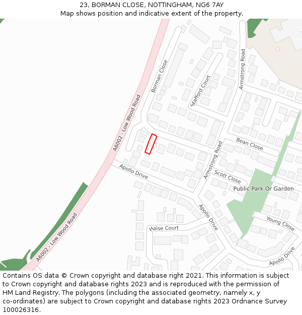 23, BORMAN CLOSE, NOTTINGHAM, NG6 7AY: Location map and indicative extent of plot