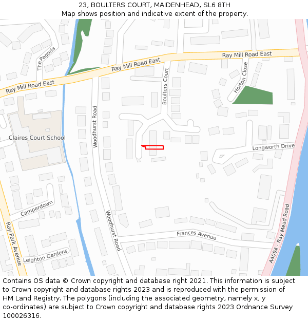 23, BOULTERS COURT, MAIDENHEAD, SL6 8TH: Location map and indicative extent of plot