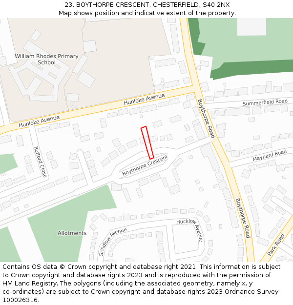 23, BOYTHORPE CRESCENT, CHESTERFIELD, S40 2NX: Location map and indicative extent of plot